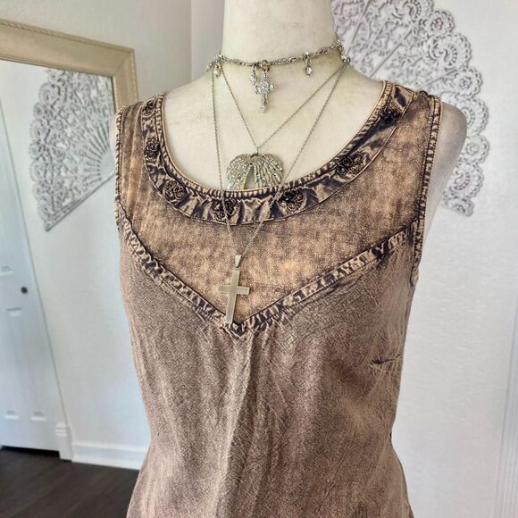Early 2000's Tan Brown Embroidered Whimsygoth Boho Cami Tank Top S - Picture 2 of 7